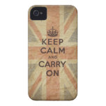 Keep Calm and Carry On with UK  Flag iPhone 4 Case-Mate Case