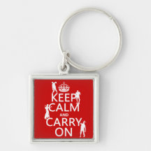 Keep Calm and Carry On (zombies) (any color) Keychains