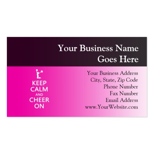 Keep Calm and Cheer On, Cheerleader Pink Business Card Templates (front side)