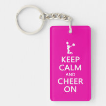 Keep Calm and Cheer On, Cheerleader Pink Rectangle Acrylic Keychain