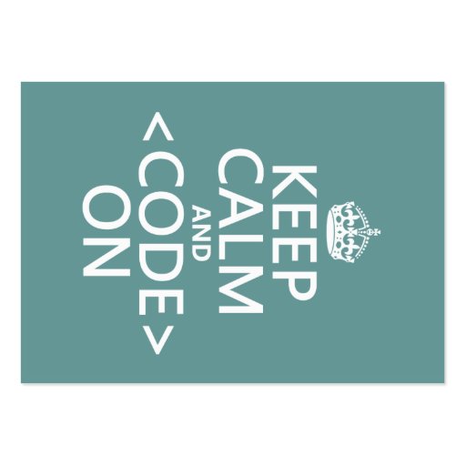 Keep Calm and <Code> On - all colours Business Card Templates (front side)