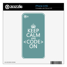 Keep Calm and <Code> On - all colours iPhone 4 Skins