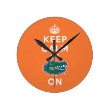 Keep Calm and Gator On - Orange Round Wall Clocks