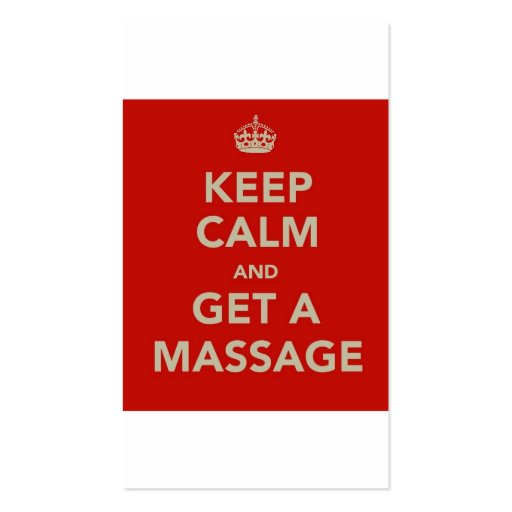 keep calm and get a massage business card template