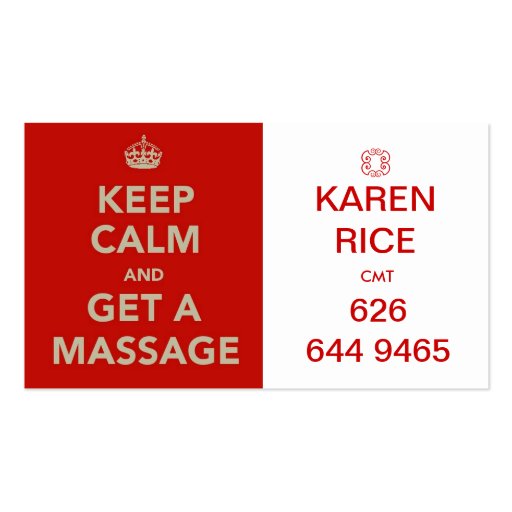 keep calm and get a massage II Business Card Templates (front side)