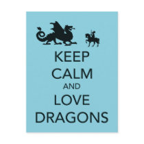 Keep Calm and Love Dragons Unique Print on Blue Postcards