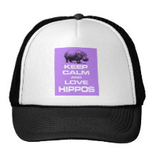 Keep Calm and Love Hippos Hippotamus Design Purple Trucker Hats