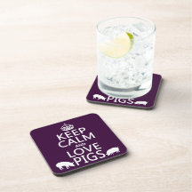 Keep Calm and Love Pigs (all colours) Drink Coaster