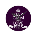 Keep Calm and Love Pigs (all colours) Wall Clocks