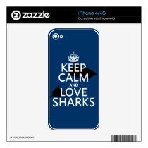 Keep Calm and Love Sharks (customizable colors) Decals For The iPhone 4