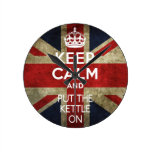 KEEP CALM AND PUT THE KETTLE ON ROUND WALLCLOCK