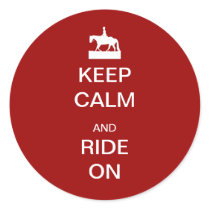 Keep calm and ride on round sticker