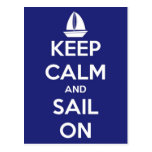 Keep Calm and Sail On Blue Postcard