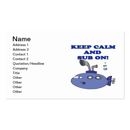 Keep Calm And Sub On 2 Business Cards (front side)