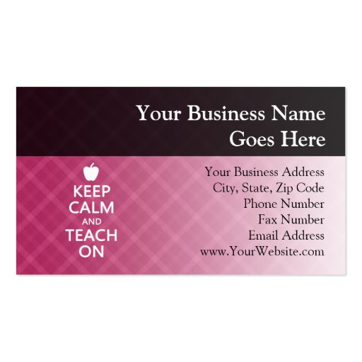 Keep Calm and Teach On, Pink Plaid Business Card Templates (front side)