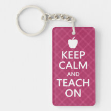 Keep Calm and Teach On, Pink Plaid Acrylic Key Chains