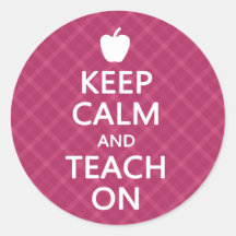 Keep Calm and Teach On, Pink Plaid Sticker
