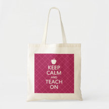 Keep Calm and Teach On, Pink Plaid Tote Bags