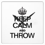 KEEP CALM AND THROW SQUARE WALLCLOCK