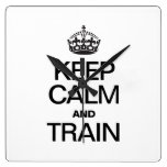 KEEP CALM AND TRAIN SQUARE WALLCLOCK