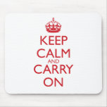 Keep Calm & Carry On Fire Engine Red Text Mousepads