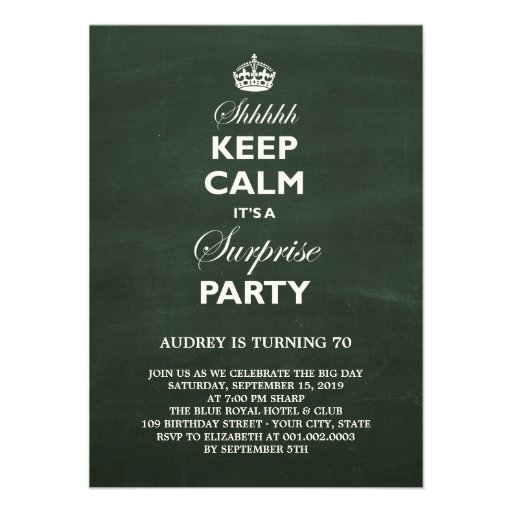 Keep Calm Funny Chalkboard Surprise Birthday Party Invitation