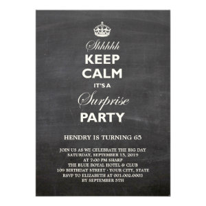 Keep Calm Funny Chalkboard Surprise Birthday Party Announcement