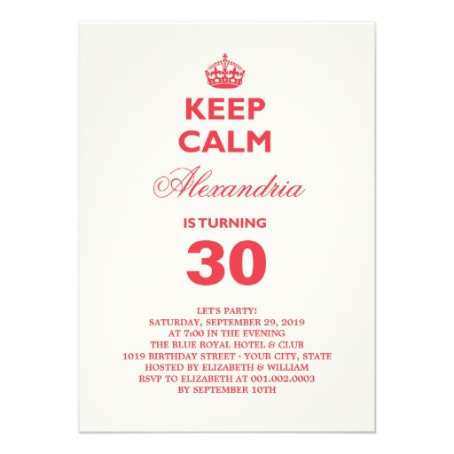 Keep Calm Funny Milestone Birthday Party Invite