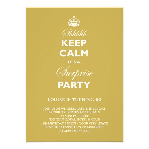 Keep Calm Funny Milestone Surprise Birthday Party Invitations