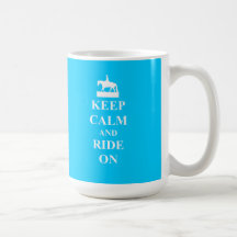 Keep calm & ride on (light blue) mugs