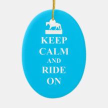 Keep calm & ride on (light blue) christmas ornaments
