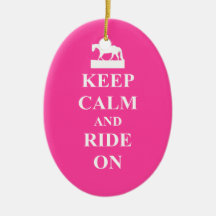 Keep calm & ride on (pink) ornaments