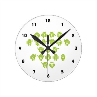 Keep Coding And Carry On (Bug Droid Font Shoutout) Round Wallclock