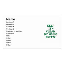 Keep it Clean By Going Green Tshirts and Gifts Business Cards