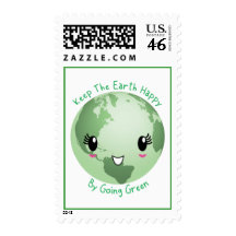 Keep The Earth Happy By Going Green Stamp