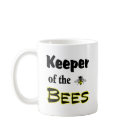basic_mug - honey bee with white black and yellow design saying "keeper of the bees"