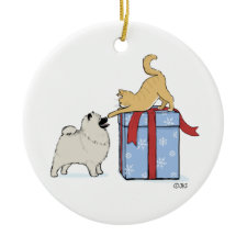 Keeshond Puppy & Kitten ornament