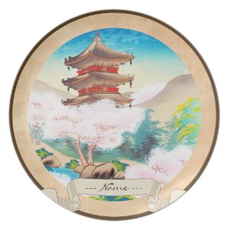 Keisui Pagoda in Spring japanese oriental scenery Dinner Plate