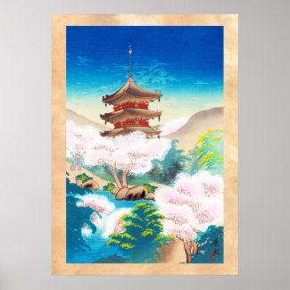Keisui Pagoda in Spring japanese oriental scenery Poster