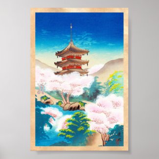 Keisui Pagoda in Spring japanese oriental scenery Posters