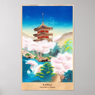 Keisui Pagoda in Spring japanese oriental scenery Print