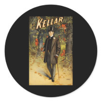 Kellar in the woods with demons round sticker