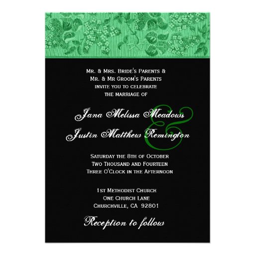 Kelly Green and Black Vintage Wedding Template Personalized Invite
