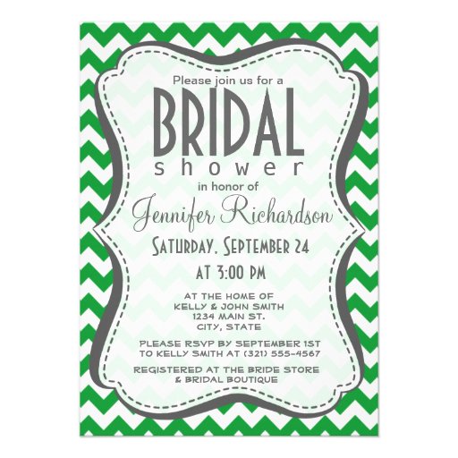 Kelly Green Chevron Stripes Invitations