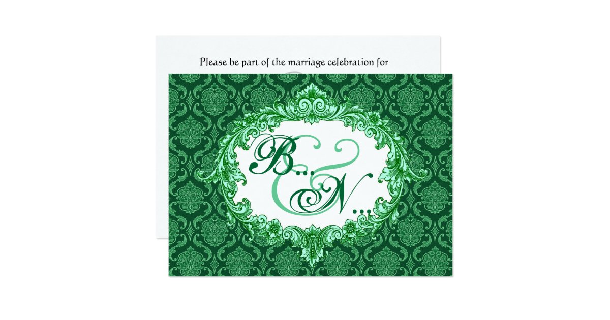 Kelly Green Damask Monogram Wedding Template Card Zazzle