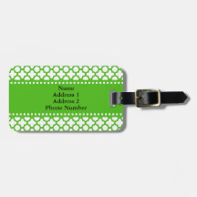 Kelly Green Quatrefoil Pattern Travel Bag Tags
