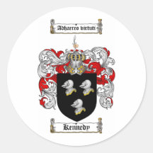 KENNEDY FAMILY CREST -  KENNEDY COAT OF ARMS ROUND STICKER