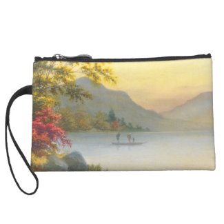 Kenyu T Boat on Lake in Autumn japanese watercolor Wristlet Purse