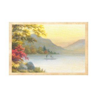 Kenyu T Boat on Lake in Autumn japanese watercolor Stretched Canvas Print