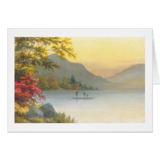Kenyu T Boat on Lake in Autumn japanese watercolor Cards